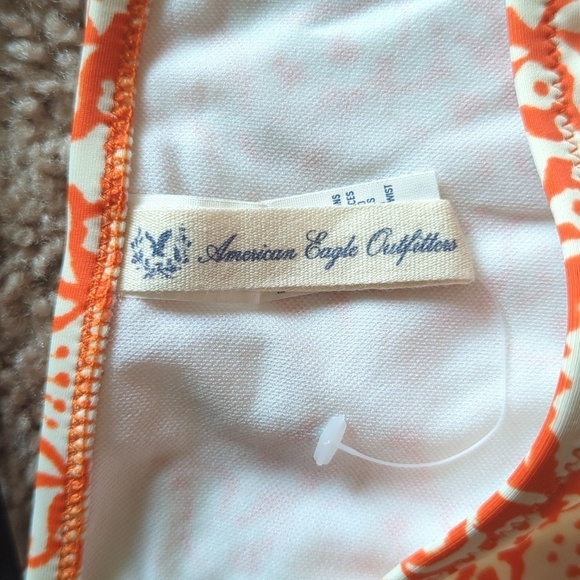 American Eagle Outfitters Orange & Cream String Bikini w Black Beaded Ties L/XL - Picture 4 of 11